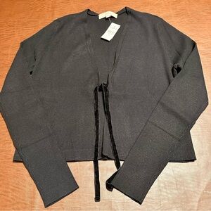 Black Loft Tie Front Long Sleeve Rib Sweater - Med.